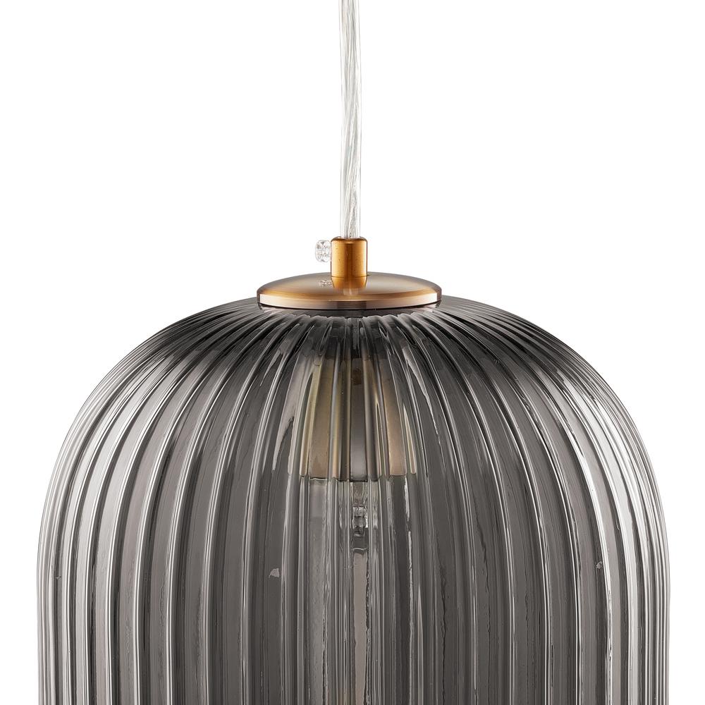 CARRO HOME Circulus Smoky Gray Ribbed Glass Pendant Light. Picture 5
