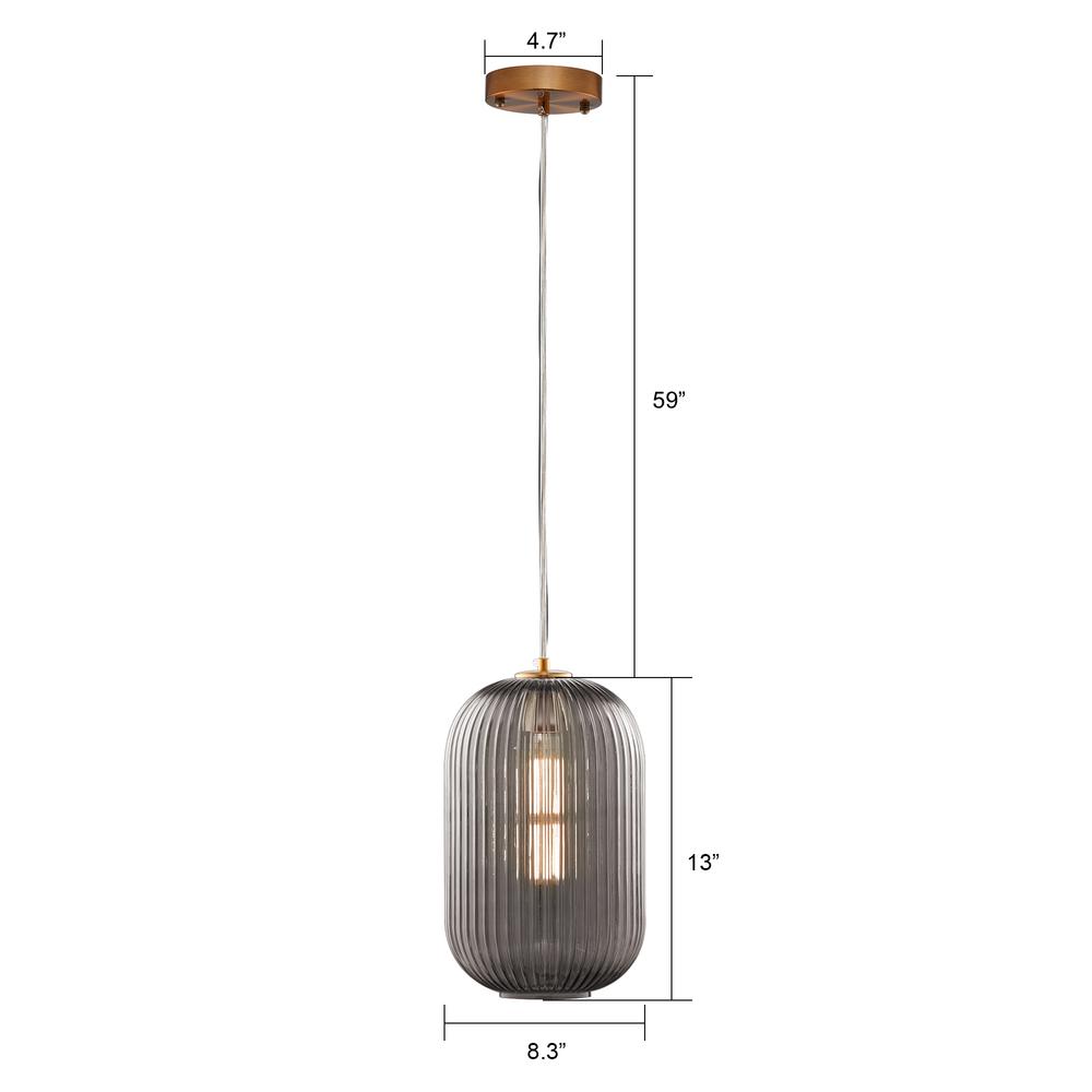 CARRO HOME Circulus Smoky Gray Ribbed Glass Pendant Light. Picture 7