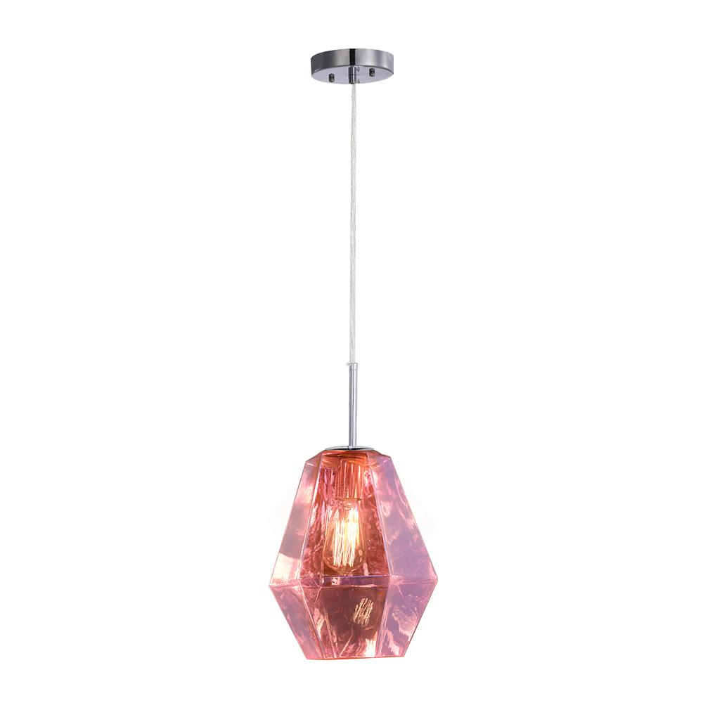 CARRO HOME  Stier Jewel Tone Glass Pendant Light – Rose Pink Sapphire. Picture 1