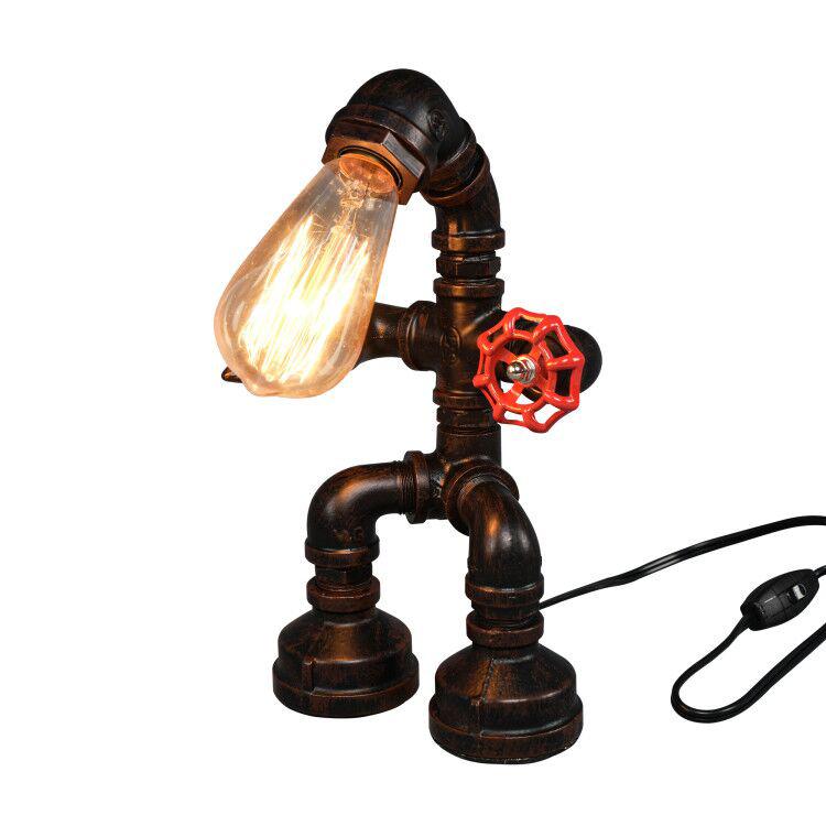 Rompot 12" Industrial table lamp for Boys Steampunk Lamp Cool and Cute iron water pipe desk lamp for Office,Bedroom,Living Room Copper. The main picture.