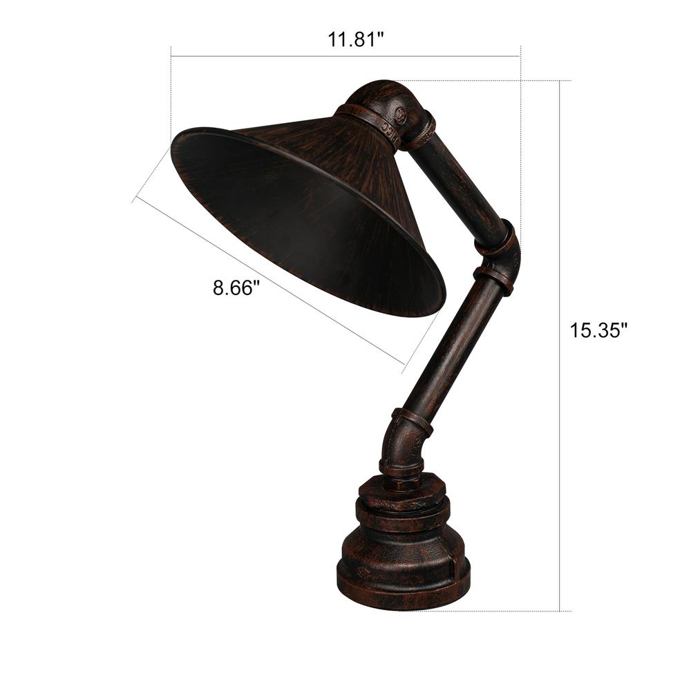 Lyumina 15" Industrial table lamp for Boys Steampunk Lamp Cool and Cute iron water pipe desk lamp for Office,Bedroom,Living Room Copper. Picture 3