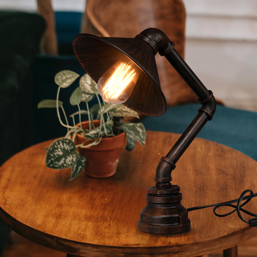 Lyumina 15" Industrial table lamp for Boys Steampunk Lamp Cool and Cute iron water pipe desk lamp for Office,Bedroom,Living Room Copper. Picture 9