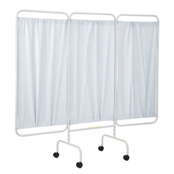 Three Panel Mobile Privacy Screen, White Panels. Picture 1