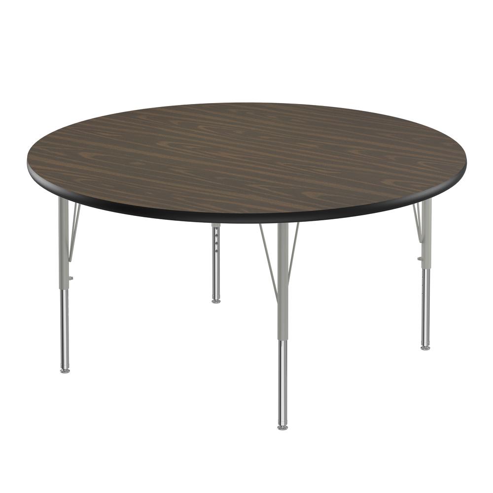 Commercial Laminate Top Activity Tables, 48x48", ROUND WALNUT SILVER MIST. Picture 1