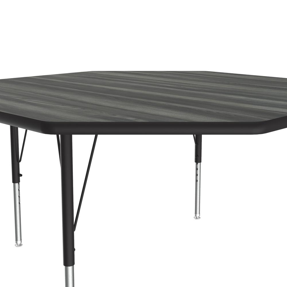 Deluxe High-Pressure Top Activity Tables 48x48", OCTAGONAL, NEW ENGLAND DRIFTWOOD, BLACK/CHROME. Picture 3