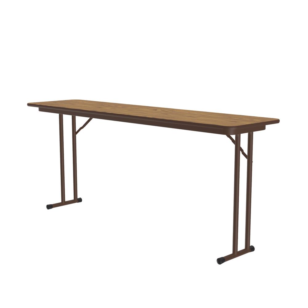 Deluxe High-Pressure Folding Seminar Table with Off-Set Leg 18x60" RECTANGULAR, MED OAK, BROWN. Picture 3