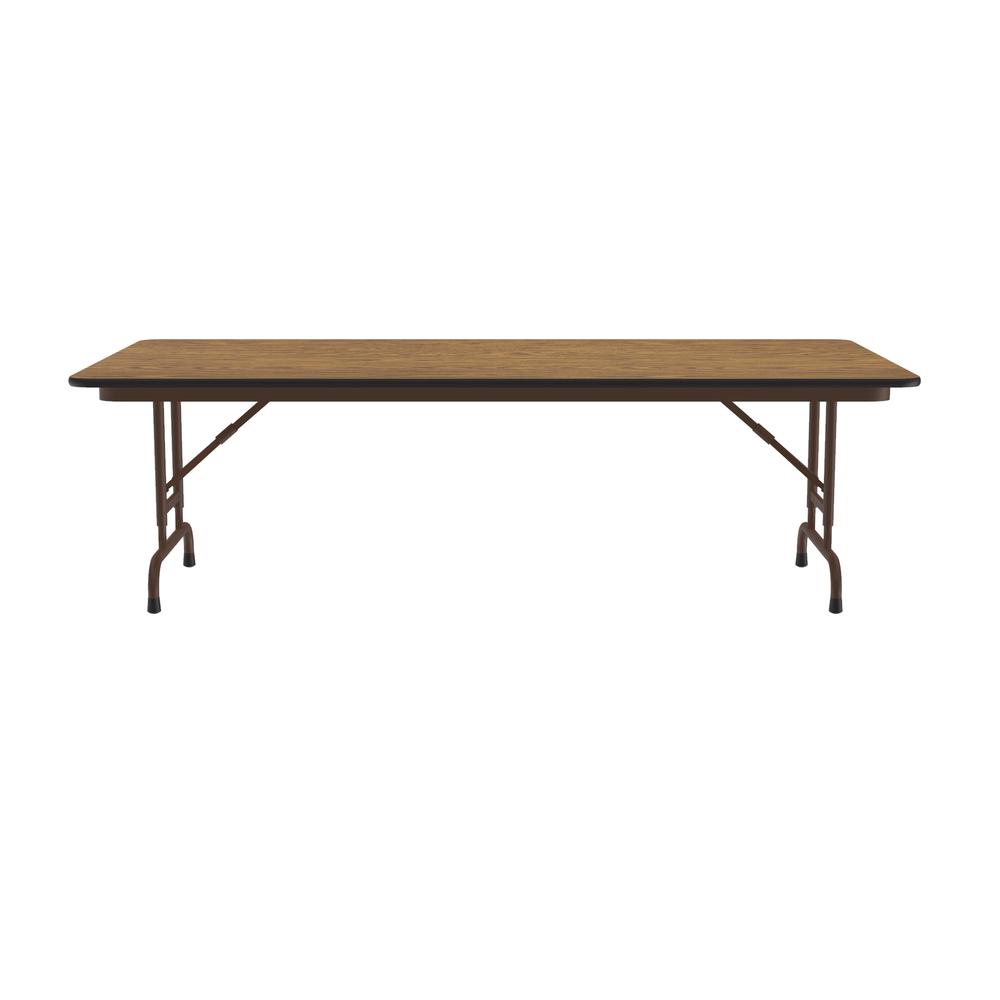 Adjustable Height Solid High-Pressure Plywood Core Folding Tables, 30x60" RECTANGULAR MED OAK BROWN. Picture 1