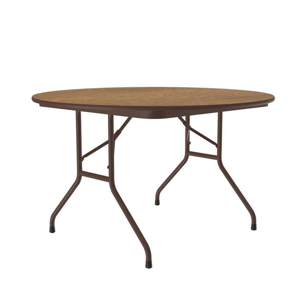 Econoline Melamine Top Folding Table, 48x48", ROUND, MED OAK, BROWN. Picture 1