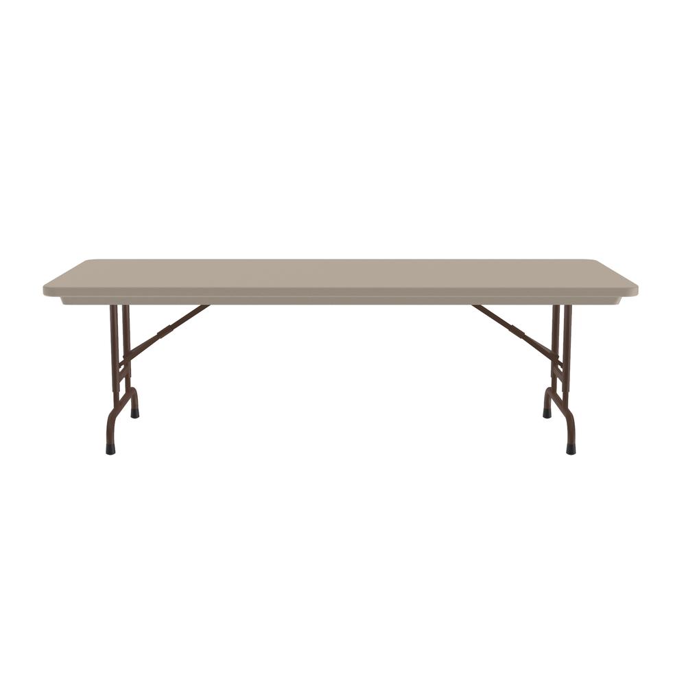 Adjustable Height Commercial Blow-Molded Plastic Folding Table 30x96", RECTANGULAR, MOCHA GRANITE BROWN. Picture 2