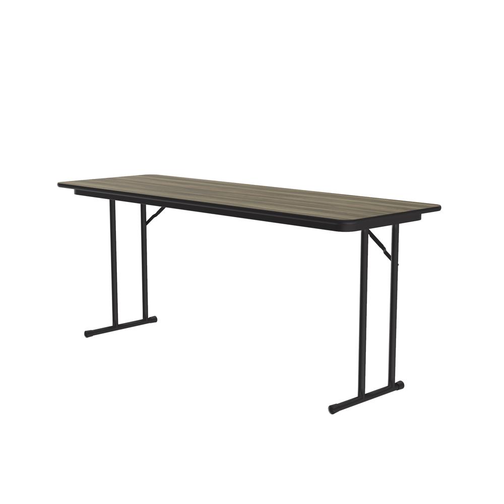Deluxe High-Pressure Folding Seminar Table with Off-Set Leg, 24x60" RECTANGULAR COLONIAL HICKORY BLACK. Picture 1