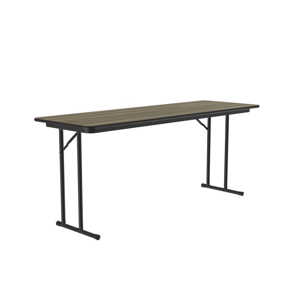 Deluxe High-Pressure Folding Seminar Table with Off-Set Leg 24x96" RECTANGULAR, COLONIAL HICKORY BLACK. Picture 8