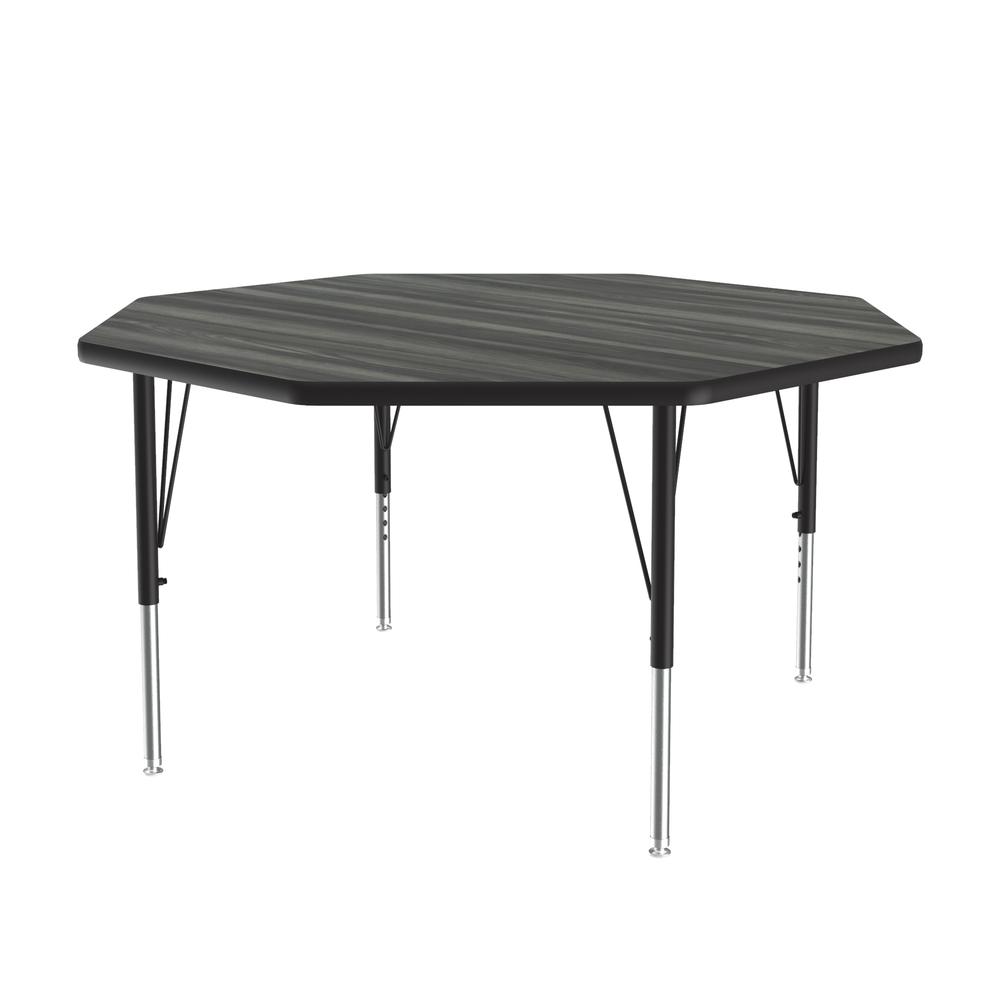 Deluxe High-Pressure Top Activity Tables 48x48", OCTAGONAL, NEW ENGLAND DRIFTWOOD, BLACK/CHROME. Picture 1