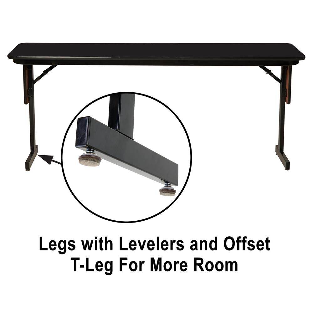 Adjustable Height Commercial Laminate Folding Seminar Table with Panel Leg 18x72" RECTANGULAR, MEDIUM OAK  BLACK. Picture 6