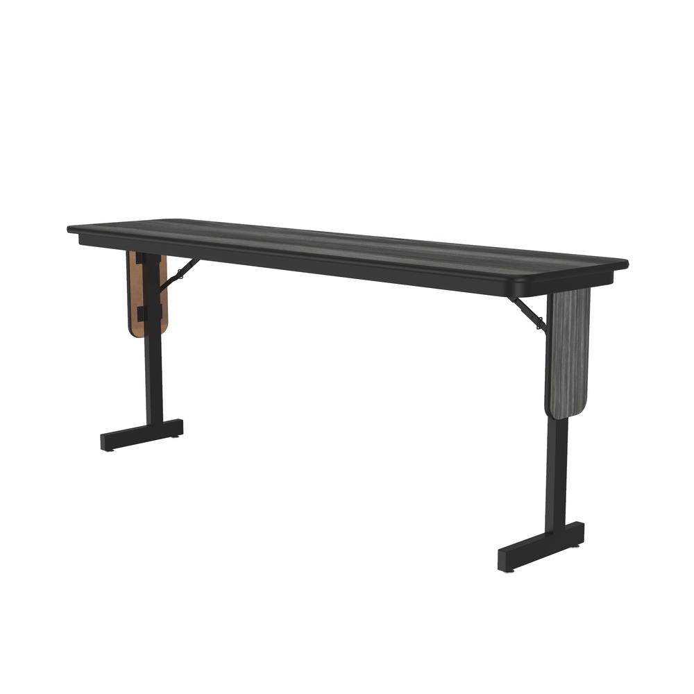 Deluxe High-Pressure Folding Seminar Table with Panel Leg 18x96", RECTANGULAR NEW ENGLAND DRIFTWOOD, BLACK. Picture 8