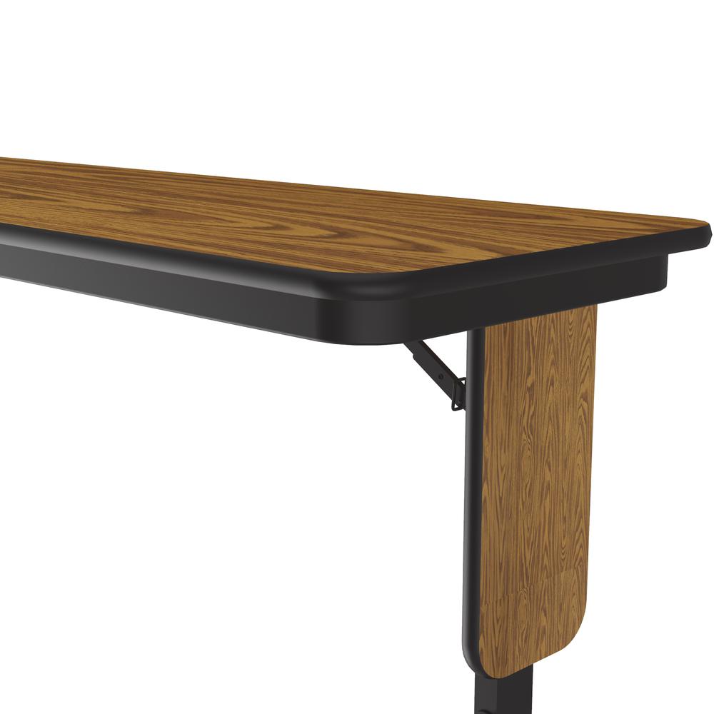 Adjustable Height Commercial Laminate Folding Seminar Table with Panel Leg 18x60", RECTANGULAR MEDIUM OAK  BLACK. Picture 9