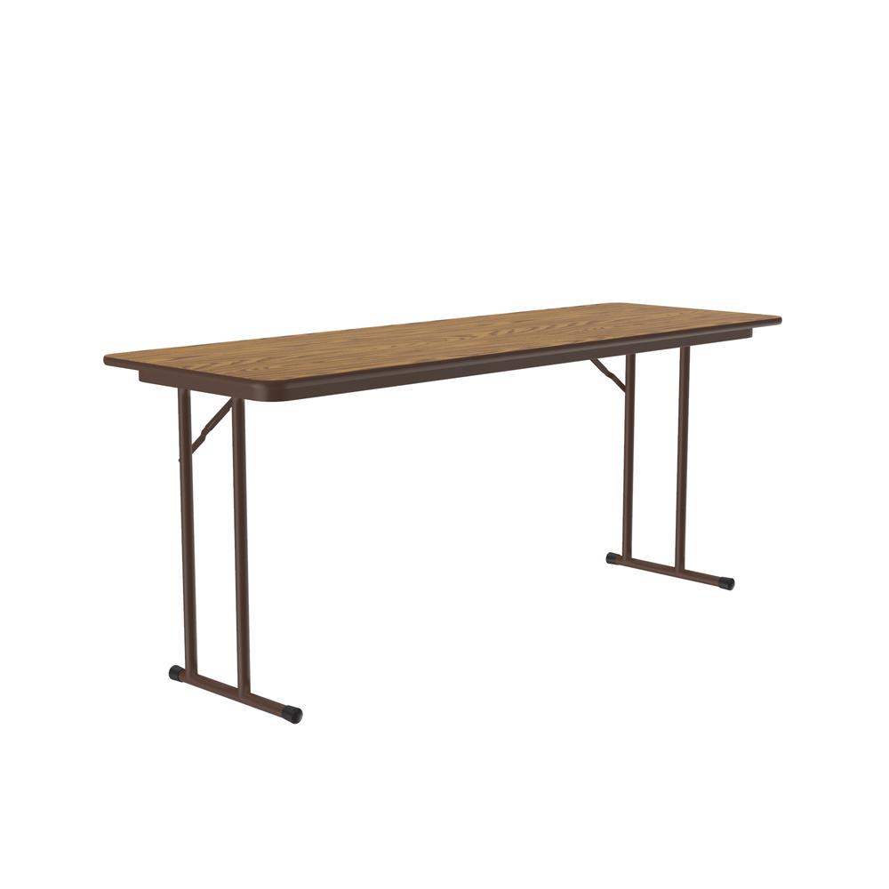 Deluxe High-Pressure Folding Seminar Table with Off-Set Leg, 24x60", RECTANGULAR, MED OAK, BROWN. Picture 1