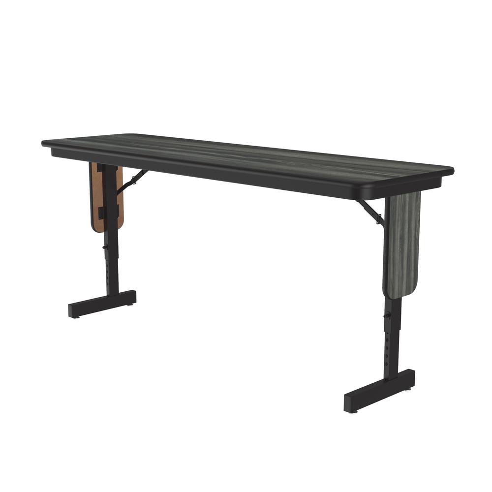 Adjustable Height Deluxe High-Pressure Folding Seminar Table with Panel Leg 18x60", RECTANGULAR NEW ENGLAND DRIFTWOOD, BLACK. Picture 1