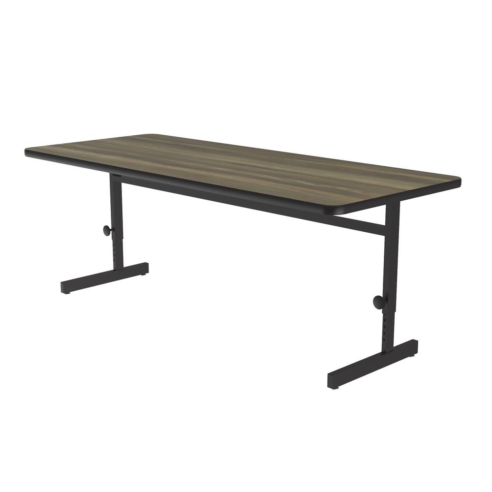 Adjustable Height Deluxe High-Pressure Top, Trapezoid, Computer/Student Desks 30x60" TRAPEZOID, COLONIAL HICKORY, BLACK. Picture 7