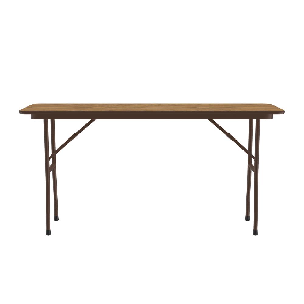 Deluxe High Pressure Top Folding Table, 18x96" RECTANGULAR, MED OAK BROWN. Picture 4