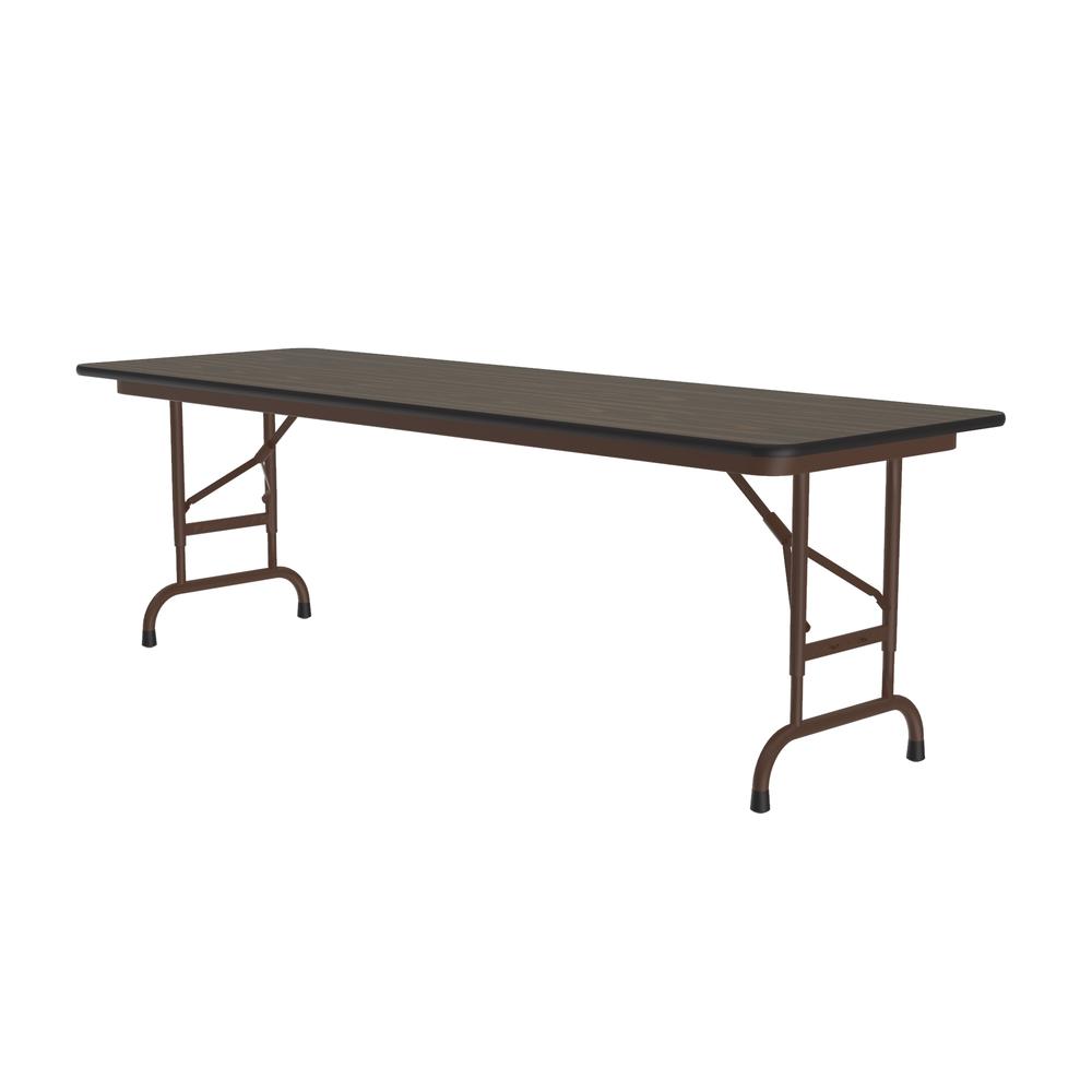 Adjustable Height High Pressure Top Folding Table, 24x72", RECTANGULAR, WALNUT, BROWN. Picture 6