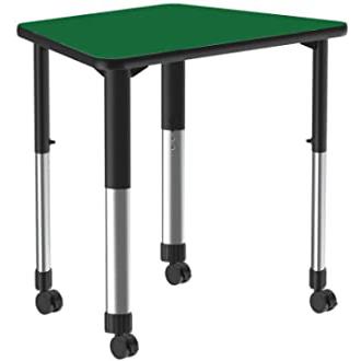 Deluxe High Pressure Collaborative Desk with Casters, 33x23" TRAPEZOID, GREEN BLACK/CHROME. Picture 5