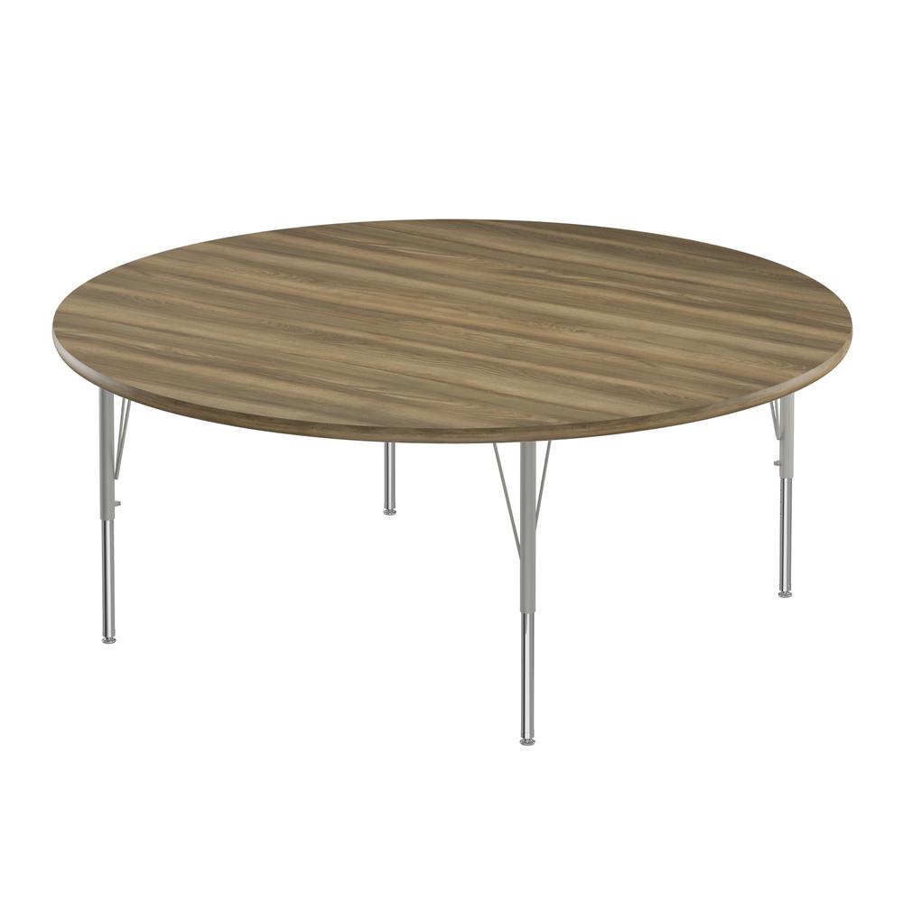 Deluxe High-Pressure Top Activity Tables, 60x60" ROUND COLONIAL HICKORY, SILVER MIST. Picture 1