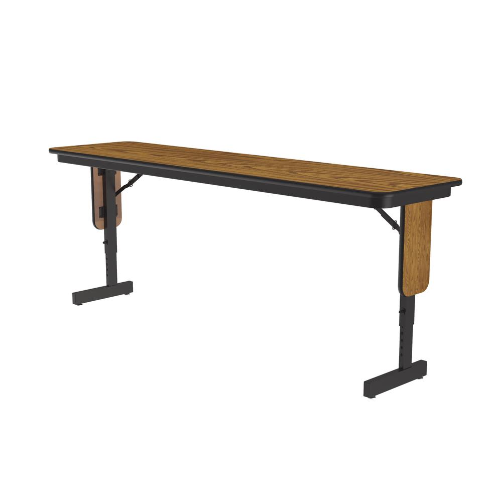 Adjustable Height Deluxe High-Pressure Folding Seminar Table with Panel Leg 18x72" RECTANGULAR, MED OAK BLACK. Picture 1
