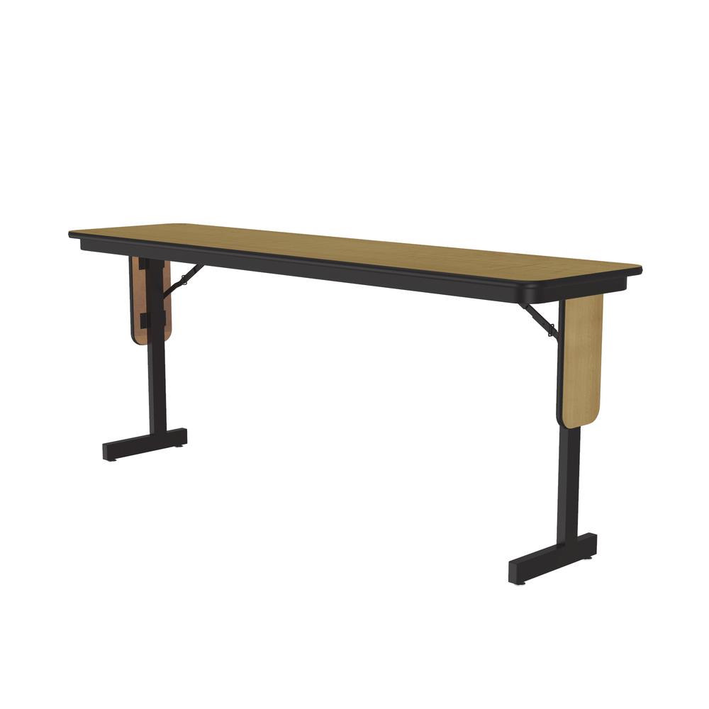 Deluxe High-Pressure Folding Seminar Table with Panel Leg 18x96" RECTANGULAR, FUSION MAPLE, BLACK. Picture 1