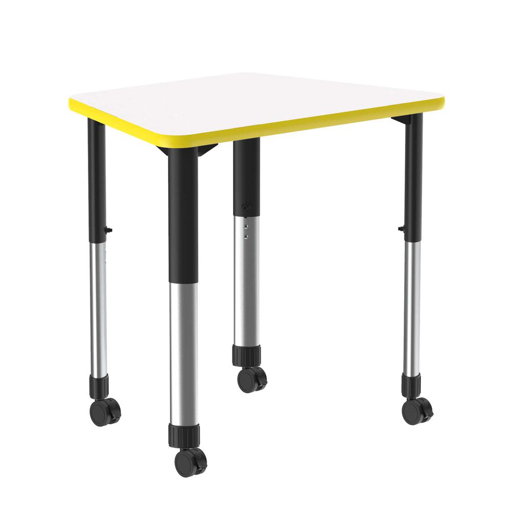 Markerboard-Dry Erase High Pressure Collaborative Desk with Casters 33x23", TRAPEZOID FROSTY WHITE BLACK/CHROME. Picture 1