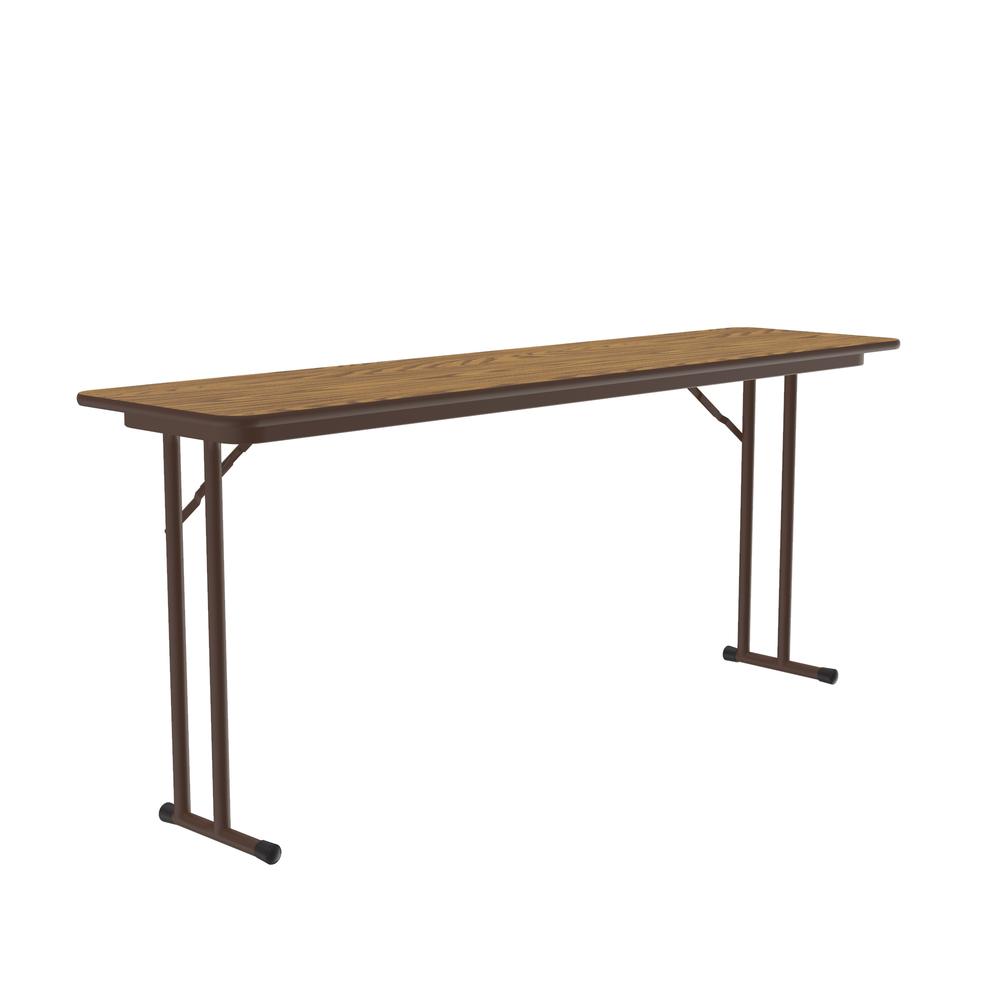 Deluxe High-Pressure Folding Seminar Table with Off-Set Leg 18x96", RECTANGULAR, MED OAK, BROWN. Picture 3