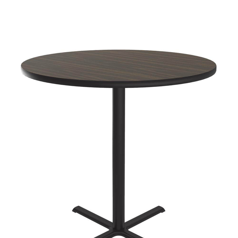 Bar Stool/Standing Height Deluxe High-Pressure Café and Breakroom Table, 36x36" ROUND WALNUT, BLACK. Picture 7