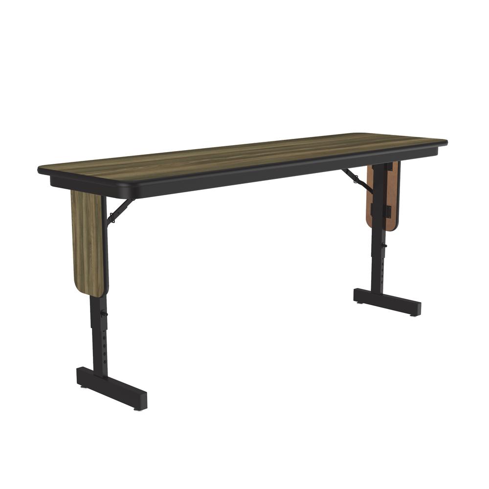 Adjustable Height Deluxe High-Pressure Folding Seminar Table with Panel Leg 18x60", RECTANGULAR, COLONIAL HICKORY BLACK. Picture 2
