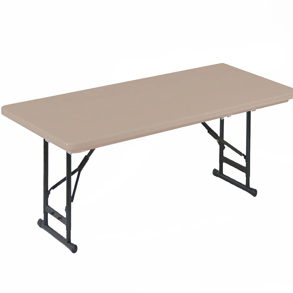 Adjustable Height Commercial Blow-Molded Plastic Folding Table, 24x48", RECTANGULAR, MOCHA GRANITE, BROWN. Picture 2