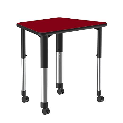 Deluxe High Pressure Collaborative Desk with Casters, 33x23", TRAPEZOID, RED BLACK/CHROME. The main picture.