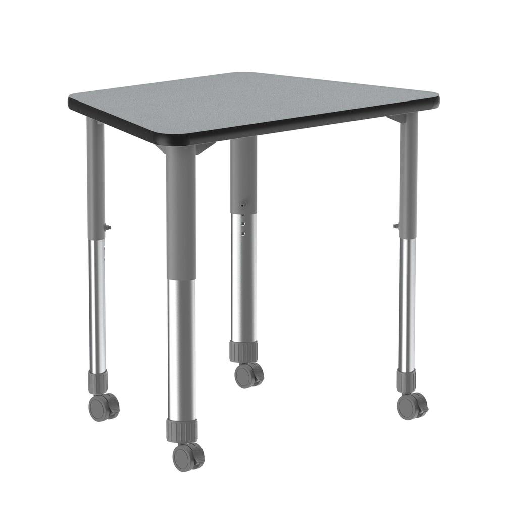 Deluxe High Pressure Collaborative Desk with Casters 33x23" TRAPEZOID GRAY GRANITE, GRAY/CHROME. Picture 1
