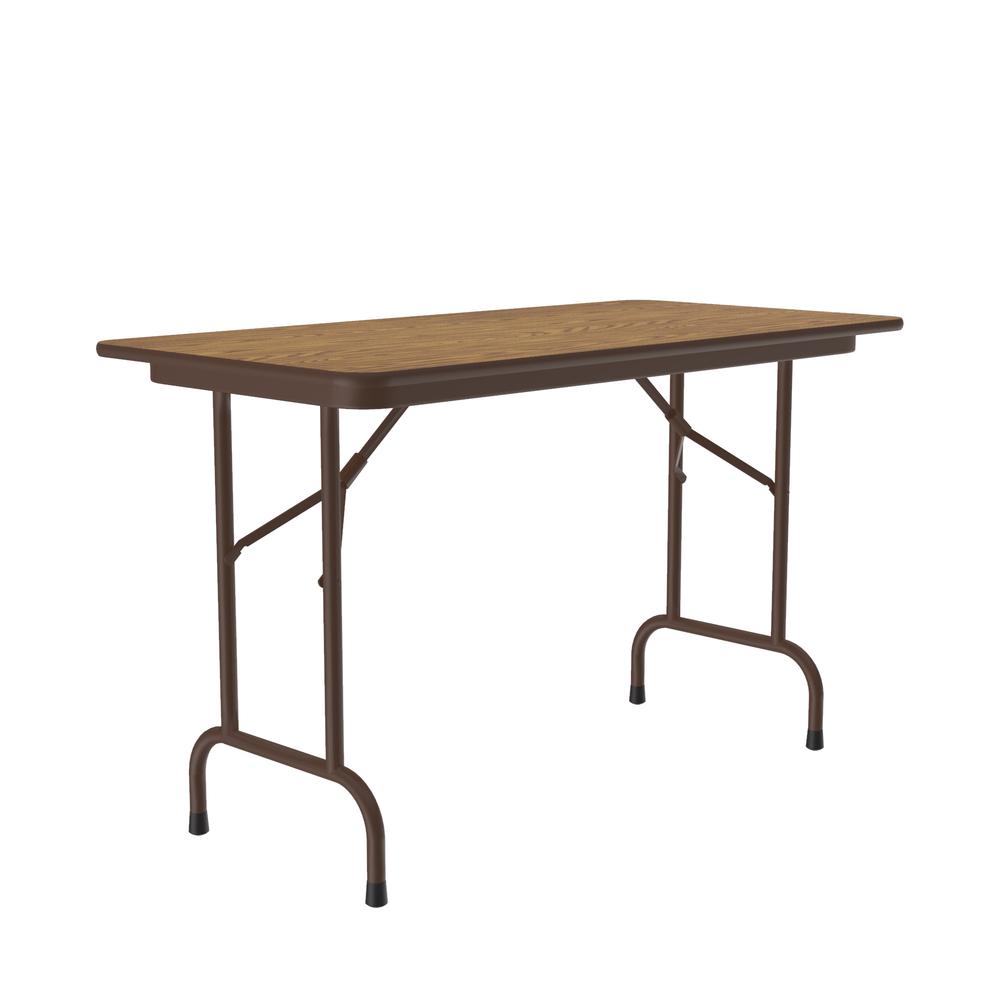 Deluxe High Pressure Top Folding Table, 24x48" RECTANGULAR MED OAK, BROWN. Picture 2