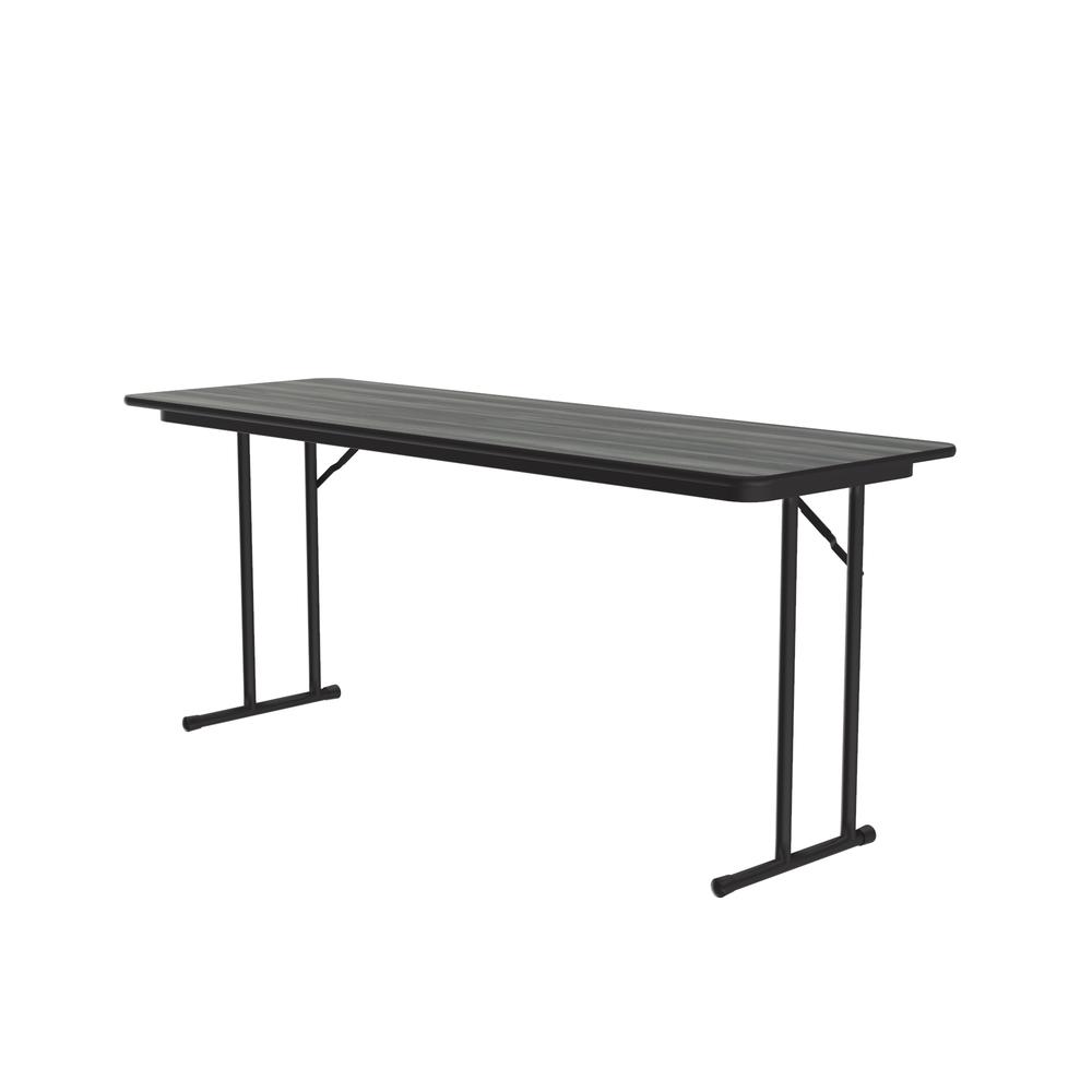 Deluxe High-Pressure Folding Seminar Table with Off-Set Leg 24x72", RECTANGULAR, NEW ENGLAND DRIFTWOOD, BLACK. Picture 3
