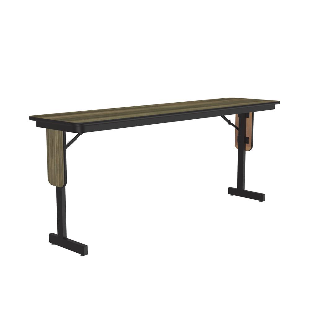 Deluxe High-Pressure Folding Seminar Table with Panel Leg 18x96", RECTANGULAR, COLONIAL HICKORY BLACK. Picture 7