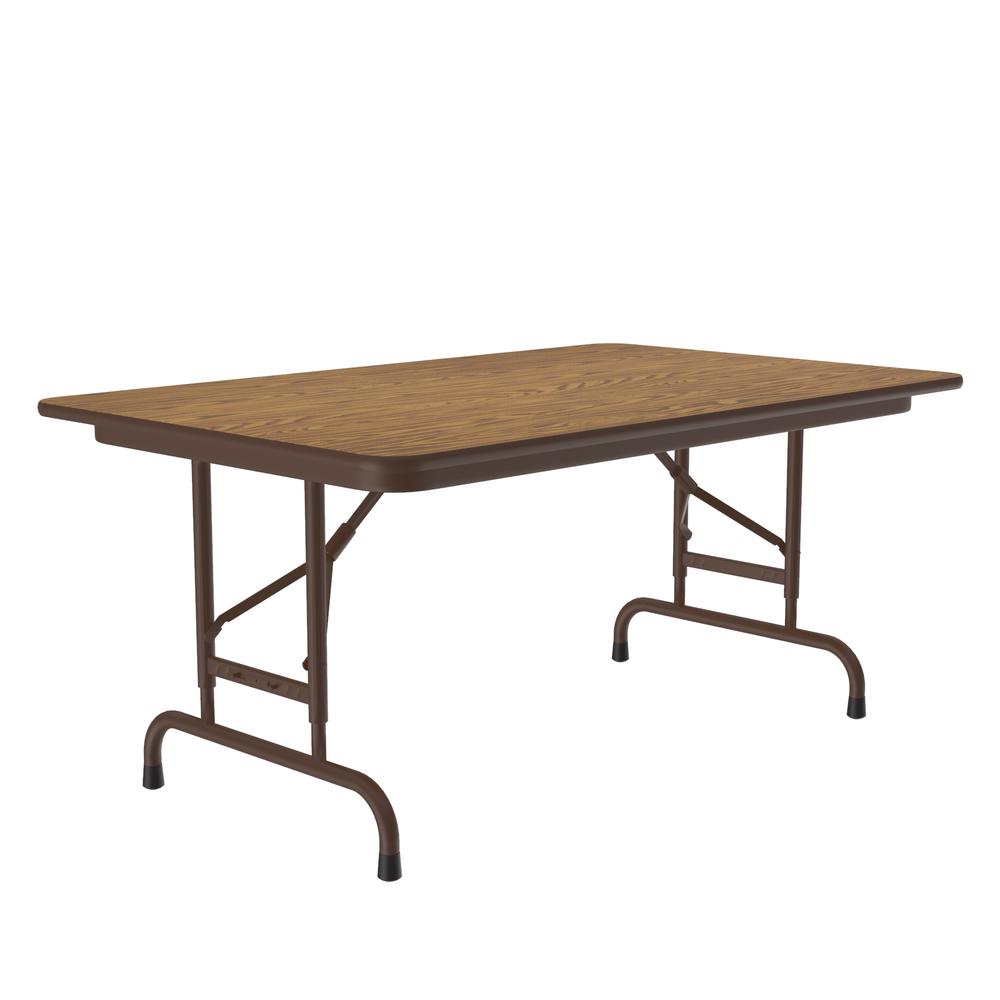 Adjustable Height High Pressure Top Folding Table 30x48" RECTANGULAR, MED OAK, BROWN. Picture 3