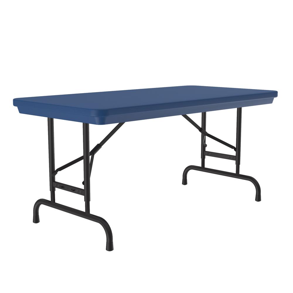 Adjustable Height Commercial Blow-Molded Plastic Folding Table, 24x48", RECTANGULAR, BLUE, BLACK. Picture 4