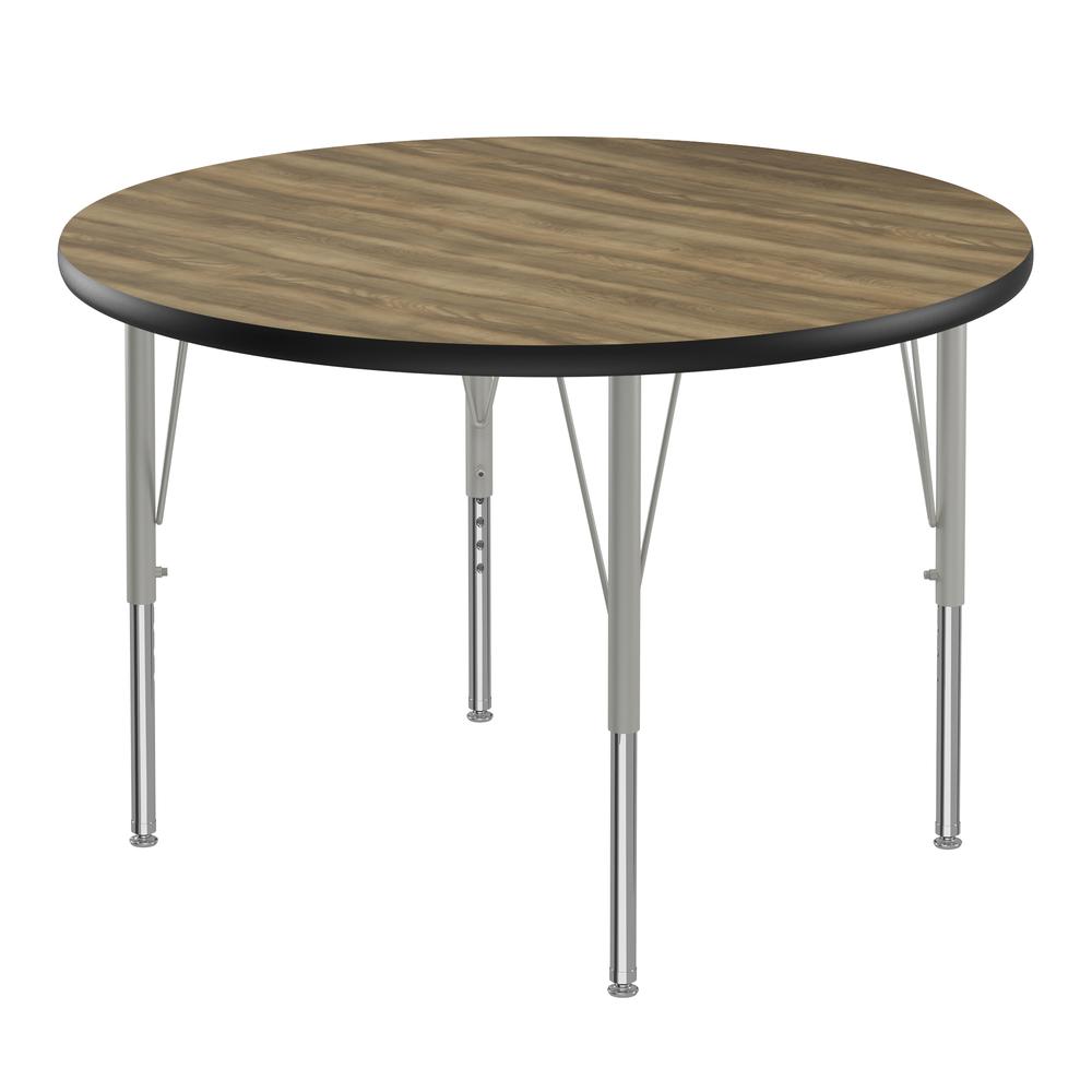 Deluxe High-Pressure Top Activity Tables 42x42" ROUND COLONIAL HICKORY, SILVER MIST. Picture 1