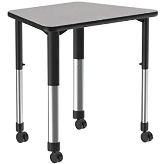 Deluxe High Pressure Collaborative Desk with Casters, 33x23" TRAPEZOID MONTANA GRANITE BLACK/CHROME. Picture 1