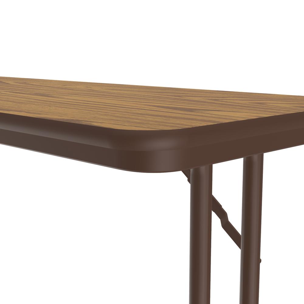 Deluxe High-Pressure Folding Seminar Table with Off-Set Leg 18x60" RECTANGULAR, MED OAK, BROWN. Picture 1