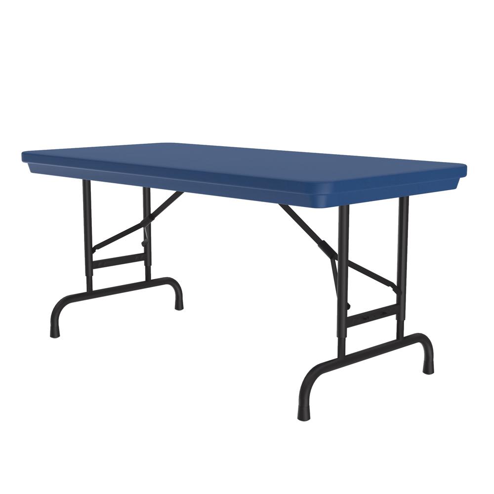 Adjustable Height Commercial Blow-Molded Plastic Folding Table, 24x48", RECTANGULAR, BLUE, BLACK. Picture 1