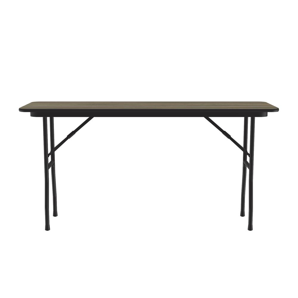 Deluxe High Pressure Top Folding Table, 18x60" RECTANGULAR, COLONIAL HICKORY BLACK. Picture 5