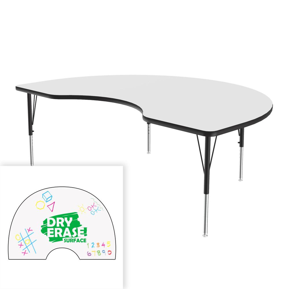 Markerboard-Dry Erase  Deluxe High Pressure Top - Activity Tables 48x72" KIDNEY, FROSTY WHITE, BLACK/CHROME. Picture 4