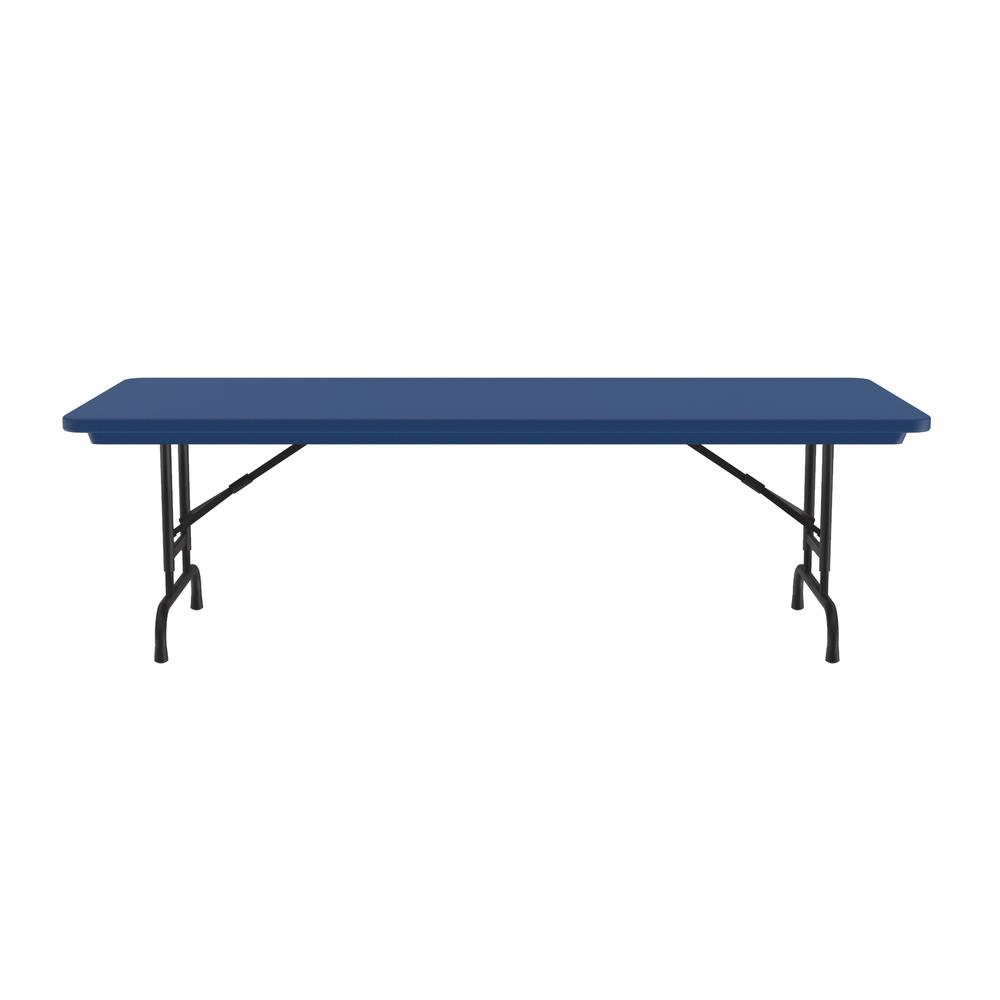Adjustable Height Commercial Blow-Molded Plastic Folding Table, 30x72" RECTANGULAR BLUE, BLACK. Picture 4