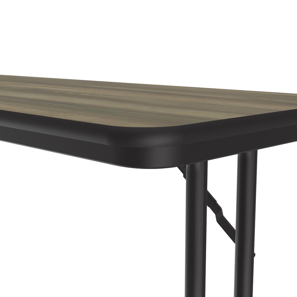 Deluxe High-Pressure Folding Seminar Table with Off-Set Leg, 18x72" RECTANGULAR COLONIAL HICKORY, BLACK. Picture 2