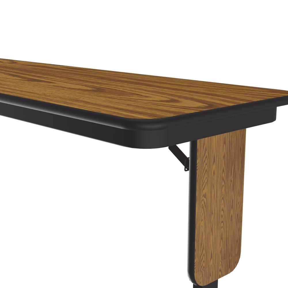 Adjustable Height Deluxe High-Pressure Folding Seminar Table with Panel Leg 18x72" RECTANGULAR, MED OAK BLACK. Picture 3