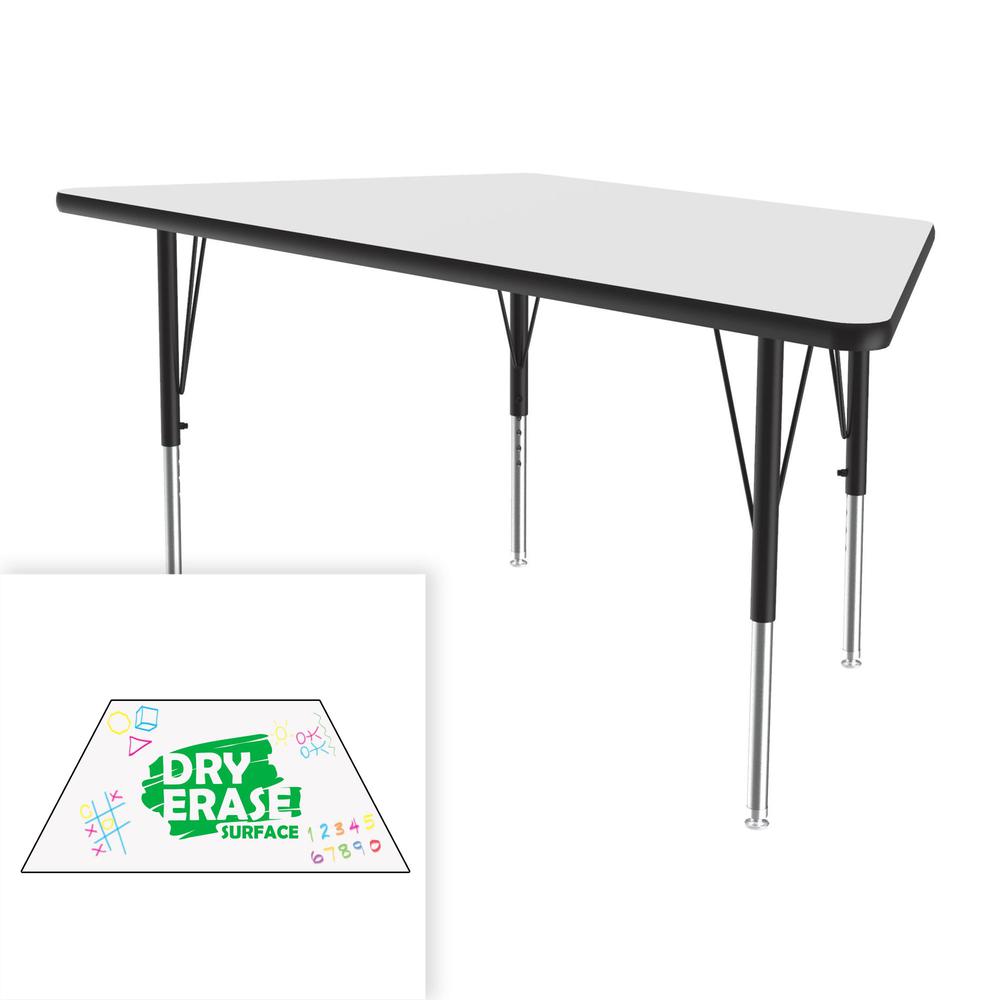 Markerboard-Dry Erase  Deluxe High Pressure Top - Activity Tables 30x60", TRAPEZOID, FROSTY WHITE BLACK/CHROME. Picture 2